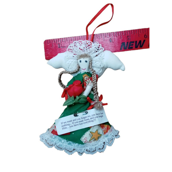 Primitive Religious Angel Christmas Ornament Tree Topper Cloth Doll Faith Decor - Picture 6 of 8